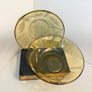 2 Vintage Federal Glass‎ Sharon Amber Depression Glass 8.5" Fruit Bowls